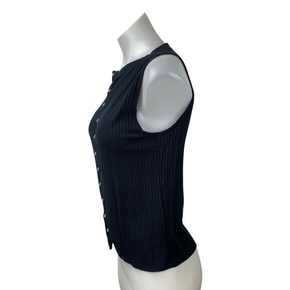 Abercrombie & Fitch Women's Black Sleeveless Ribbed Button Down Tank Top Size M - Picture 2 of 5